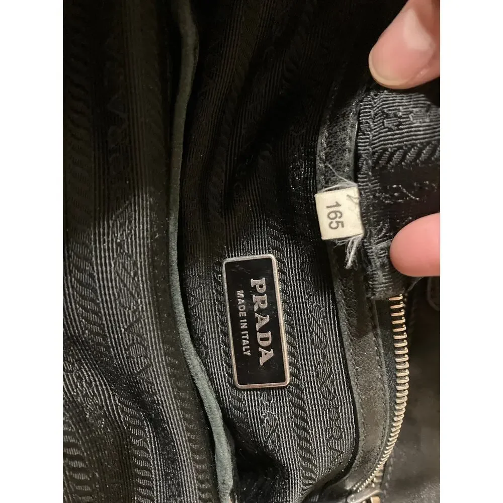 PRADA LARGE BLACK NYLON HANDBAG WITH BRAIDED LEATHER HANDLES - Picture 15 of 16